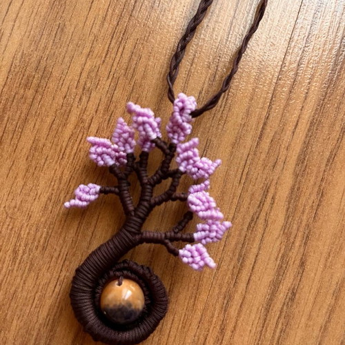 Macrame tree necklace new, purple and brown color