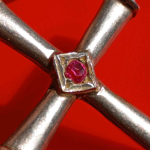 Vintage silver cross with ruby used