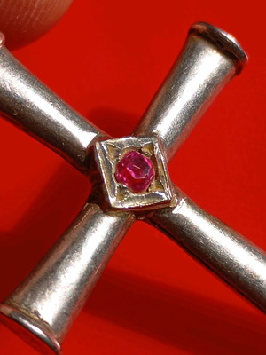 Vintage silver cross with ruby used
