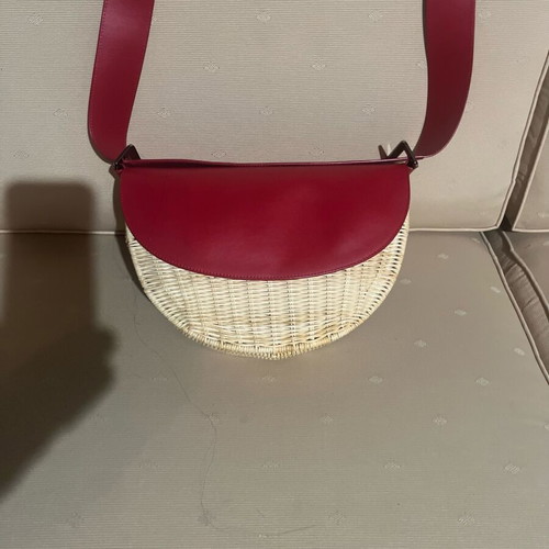 Goldie Rodo Wicker Shoulder Bag new, red and beige leather