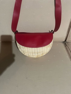 Goldie Rodo Wicker Shoulder Bag new, red and beige leather