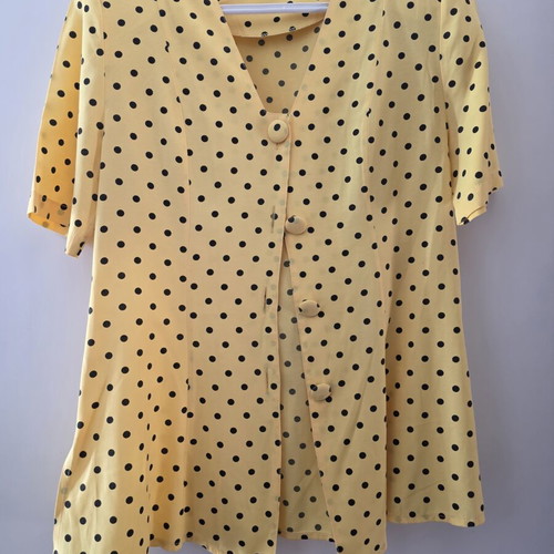 Vintage women's shirt yellow with black polka dots size M like new