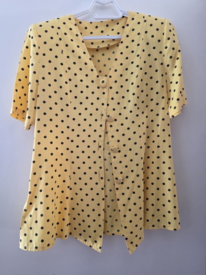 Vintage women's shirt yellow with black polka dots size M like new