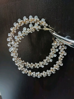 Faux earrings gold hoops like new, all rhinestone