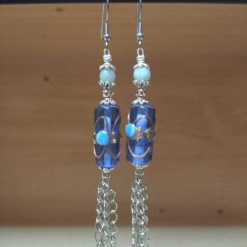 Earrings with Murano in blue color, amazonite, hematite and steel new