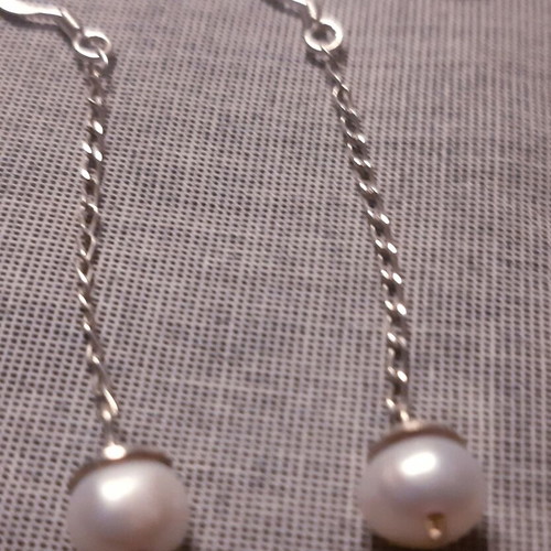 Maggy earrings silver 925 with natural white pearls handmade new