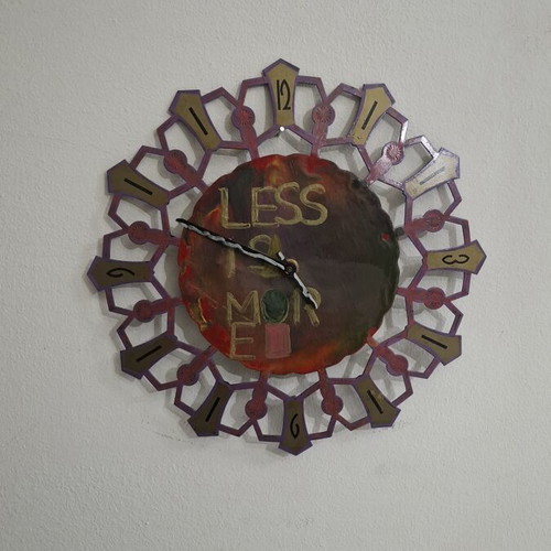 Handmade Metal Wall Clock "Less is More" vintage boho 30cm
