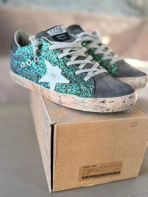 Golden Goose Superstar Emerald Glitter Cork Sole Like New
