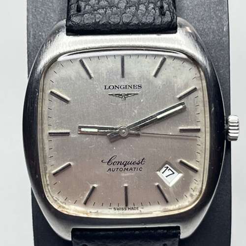 Longines Conquest Automatic watch used with black leather strap