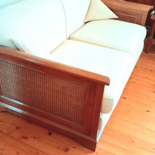 Handmade solid wood living room set like new, 6 pieces with cane details