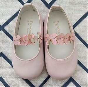 Παιδικές μπαλαρίνες Νο 19 ροζ με μπαρέτα με διακοσμητικά λουλούδια -Παιδικά παπούτσια-  Βρεφικά παπούτσια-Baby shoes κοριτσίστικα παπουτσάκια ιδανικά και για βάφτιση ΄η γενέθλια