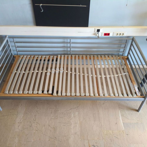 Metal single bed with reclining mechanism and mattress, like new