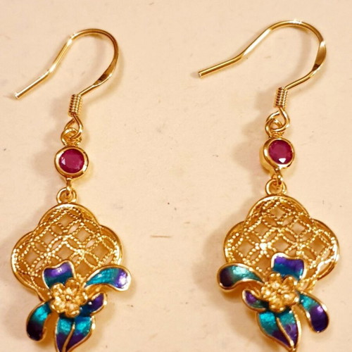 Vintage 80ies silver 925 gold-plated earrings with green stones, like new