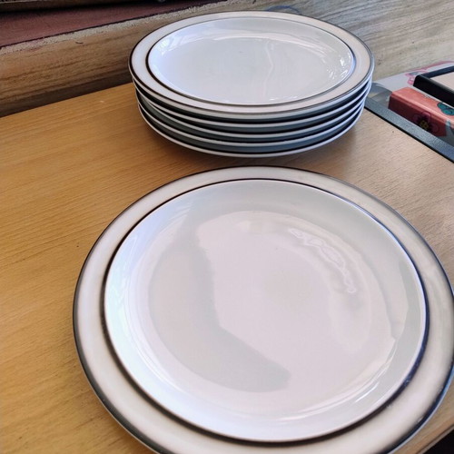 Thomas Germany set of six shallow porcelain dinner plates, vintage mid century