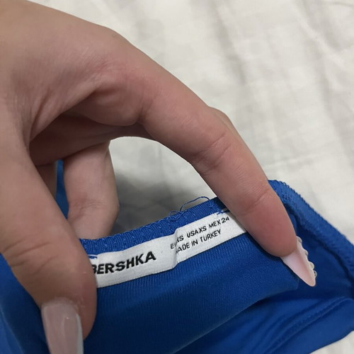 Bershka strapless blouse, blue, XS