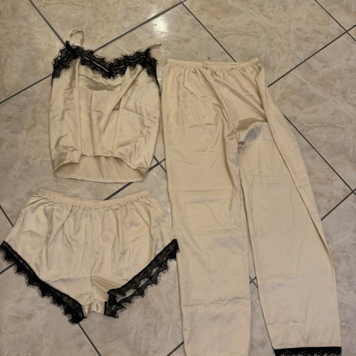 Satin pajamas set new, beige, size M