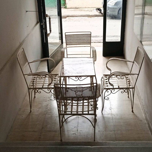 Fer Forge Vintage 1960 Garden Set used, table and 4 chairs