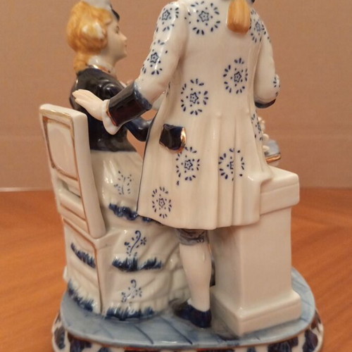 Vintage Japanese Porcelain Figurine Couple, 21cm, cobalt blue