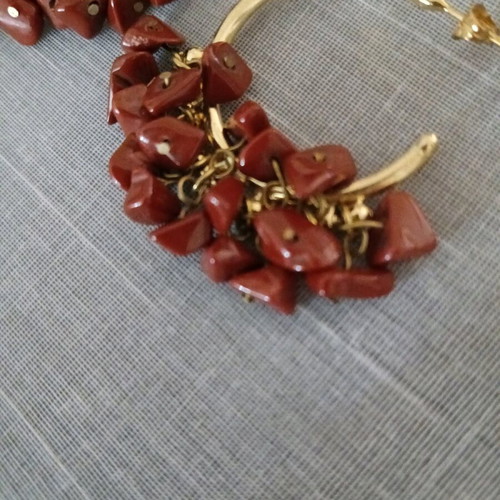 Hoop earrings gold plated like new with red jasper stones