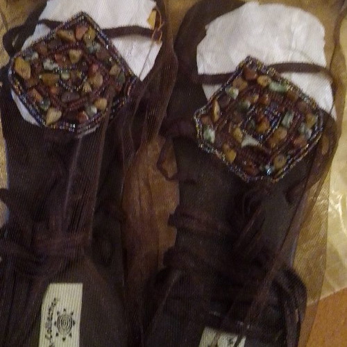 Handmade sandals new with stones from India brown