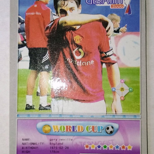 Gary Neville collectible card used, World Cup 2006