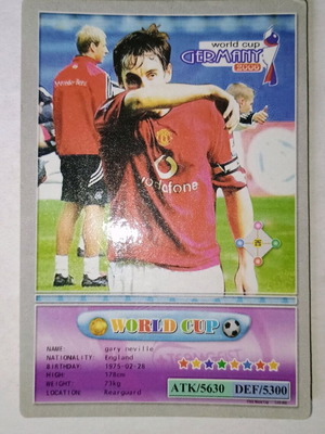 Gary Neville collectible card used, World Cup 2006