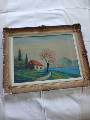 Framed landscape painting 40x50 cm with some wear
