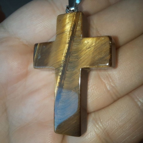 Large Cross made of natural Tiger's Eye crystal new