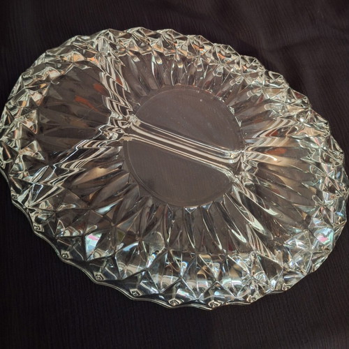 Oval Serving Platter made of embossed heavy glass with 4 compartments, like new
