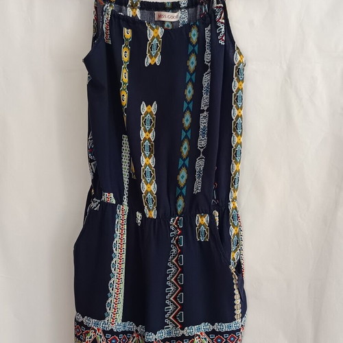 Sleeveless romper shorts like new, blue with patterns, size M