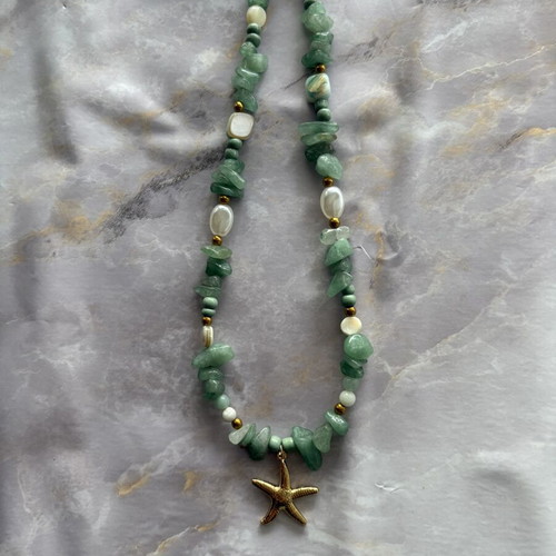 Starfish necklace with stone and steel like new, green