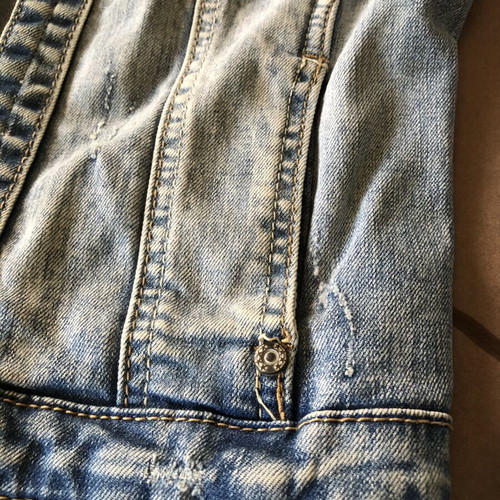 Women's denim jacket without collar, fitted model, light blue, size M