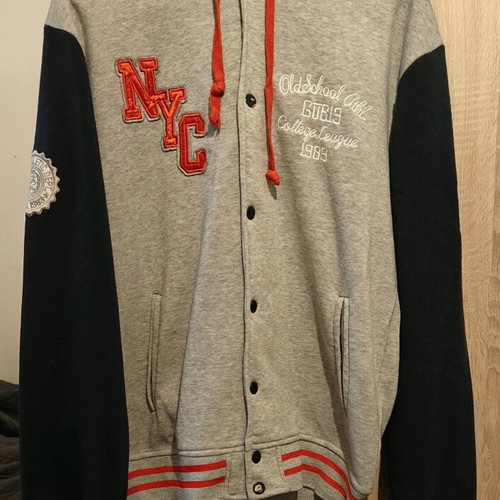 Varsity Jacket used, gray and dark blue, medium/large size