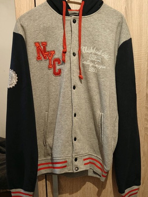 Varsity Jacket used, gray and dark blue, medium/large size