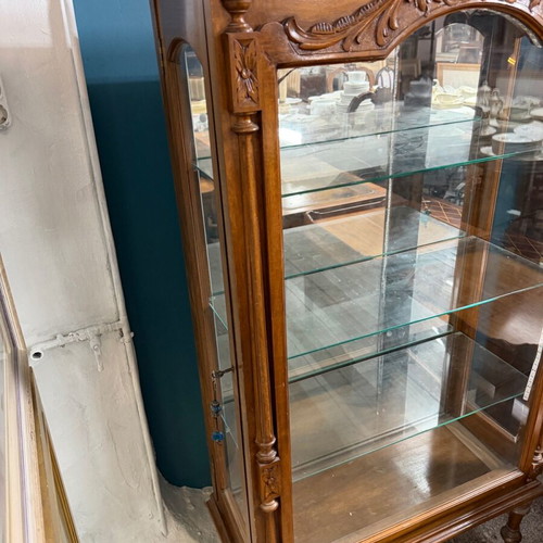 Solid Walnut Display Cabinet like new with three shelves and two doors