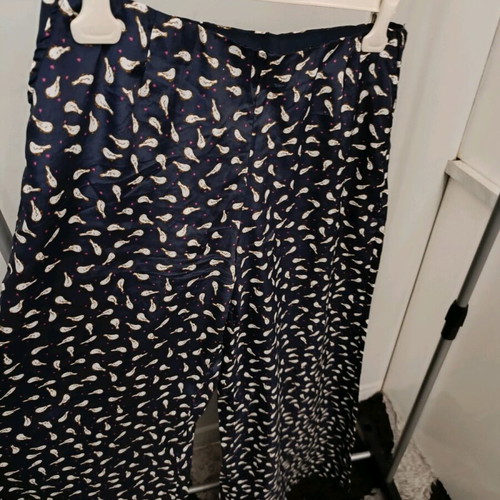 High-waisted pants with bird pattern like new, dark blue