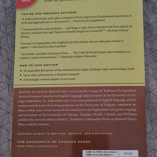 The Craft of Research unused academic book in English