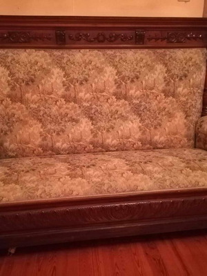 French 1930s sofa used with 2 armchairs, walnut wood