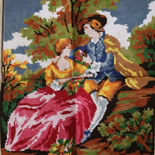 Vintage embroidered couple textile painting like new 43x33 cm