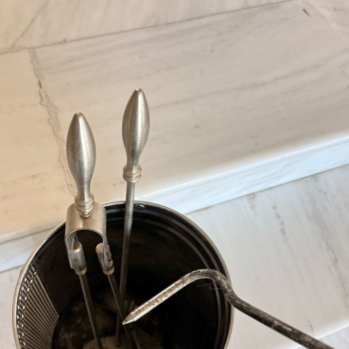 Inox fireplace tool set used with perforated stand