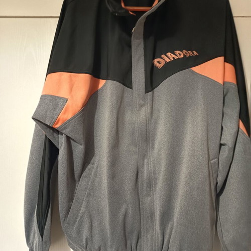 Diadora tracksuit jacket and pants, XL, grey black salmon