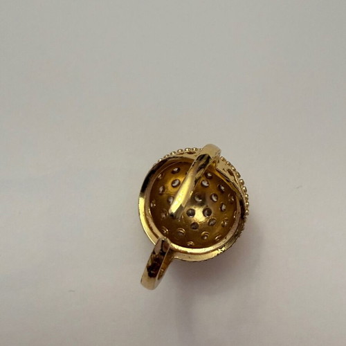 Vintage Pompon Ring with Zircon, Gold Plated, Like New