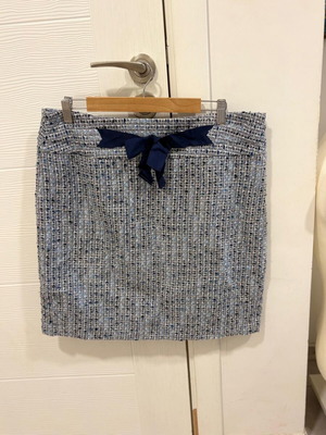 Ann Taylor Loft Tweed Skirt Blue White Lined Bow Rear Split Size 14