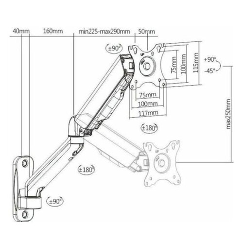 Brateck LDA32-112 Wall Mount Monitor Arm for Screens up to 32" new