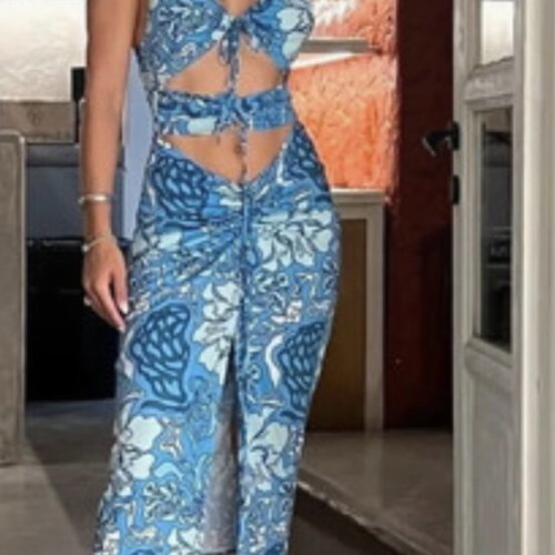 Trilogy dress blue shade with cutouts small like new