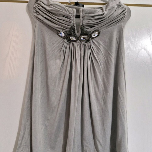 Sky dress short strapless used, grey with stones on bust