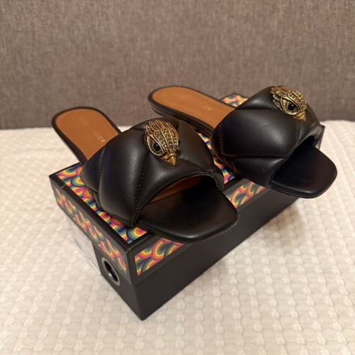 Kurt Geiger black leather sandals with gold emblem, size 40