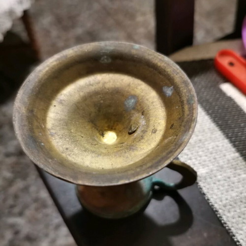 Small brass candle holder-incense burner used with authentic patina