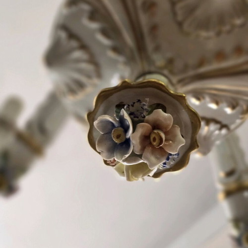 Capodimonte porcelain chandelier used, 80x55 cm
