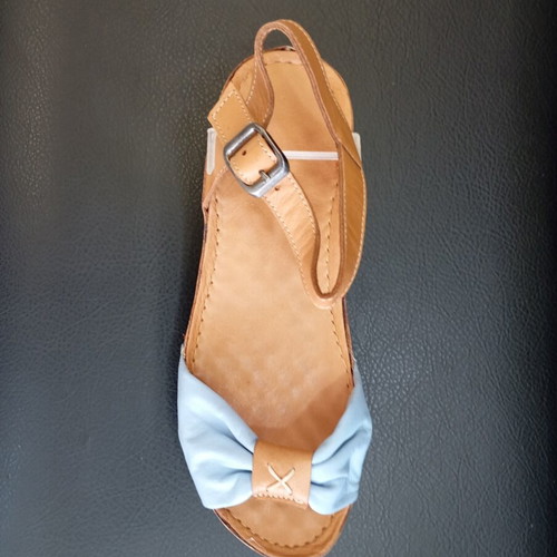 Leather platform sandals new, soft sole, blue and brown